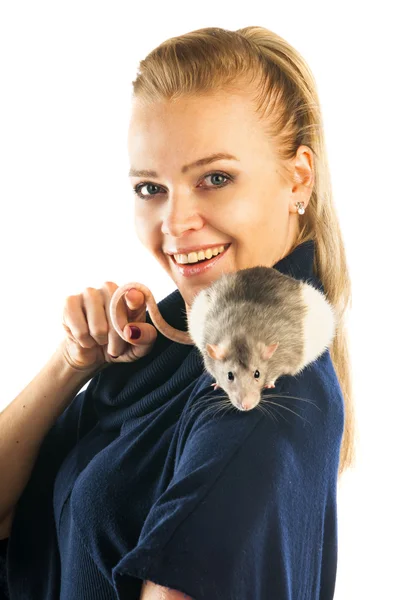 Donna con un ratto — Foto Stock