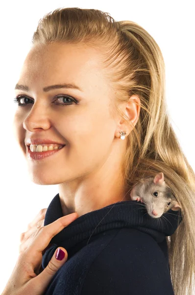 쥐를 가진 여자 — 스톡 사진