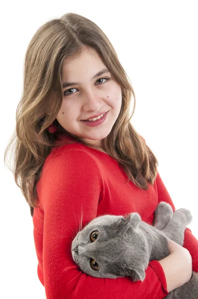 Girl holding Scottish Fold cat — Stock Photo, Image