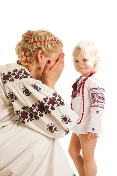 Oekraïense moeder en dochter spelen — Stockfoto