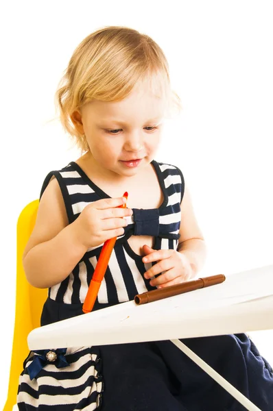 Baby girl drawing — Stock Photo, Image