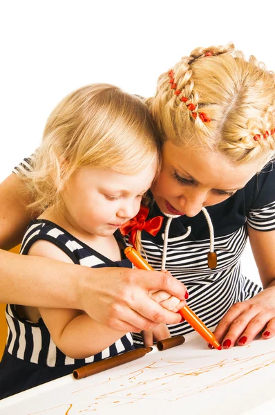 Mãe e filha desenho — Fotografia de Stock