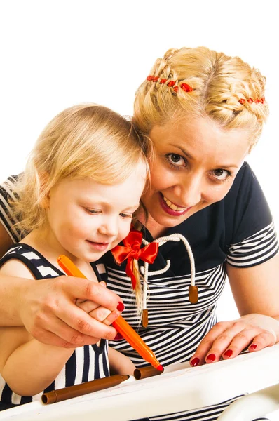 Mãe e filha desenho — Fotografia de Stock