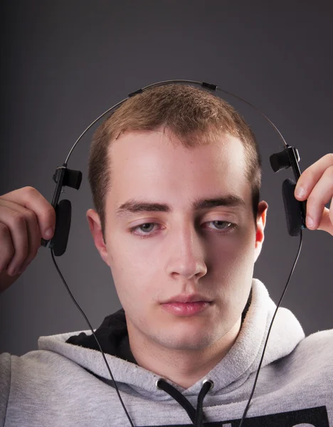 Man listening to sad music — Stock Photo, Image