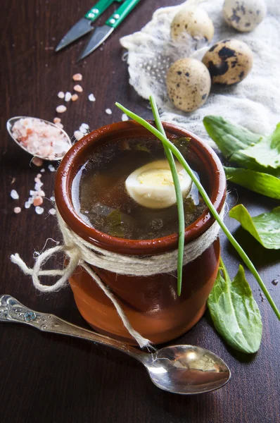 Sopa verde em jarro — Fotografia de Stock