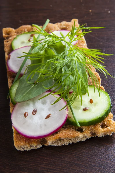 Knäckebröd med rädisor och gurka — Stockfoto