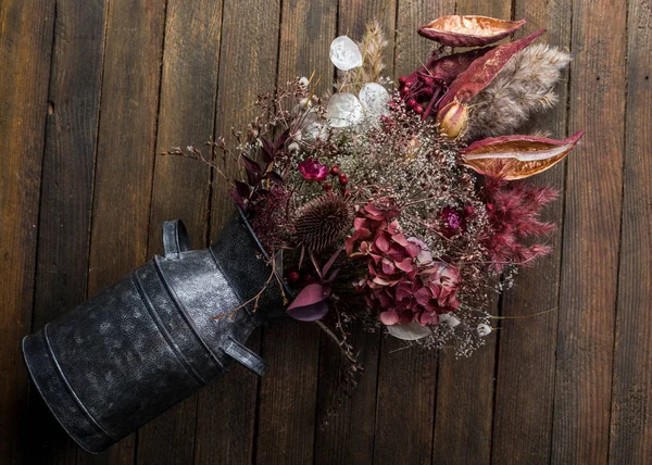 Gedroogde Bloem Boeket Arrangement Volledige Herfst Bruiloft Stockfoto