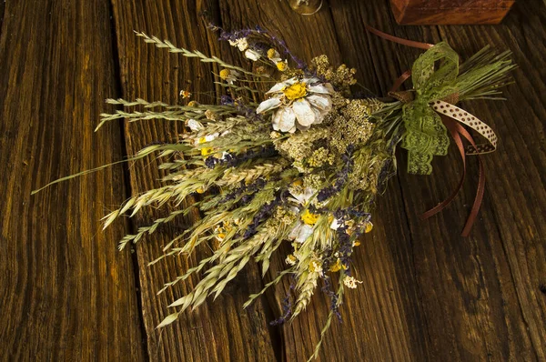 Bos Wilde Weide Zomer Boeket Die Rustieke Boeket Gedroogde Bloemen — Stockfoto