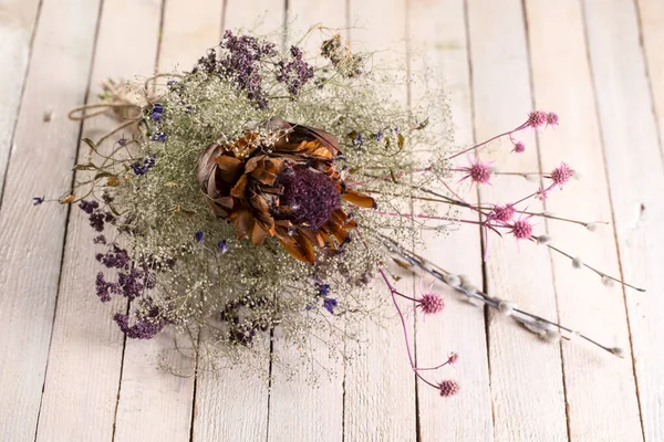 Strauß Wilde Wiese Sommer Strauß Rustikal Strauß Getrocknete Blumen Strauß — Stockfoto