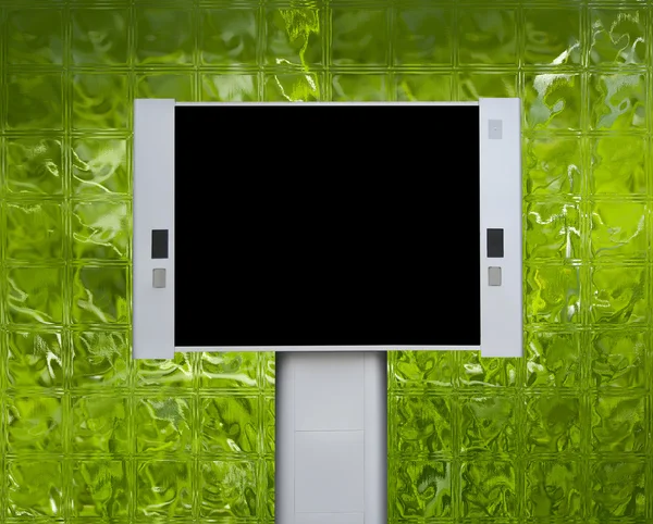 空白广告广告牌与抽象绿色玻璃背景 — 图库照片