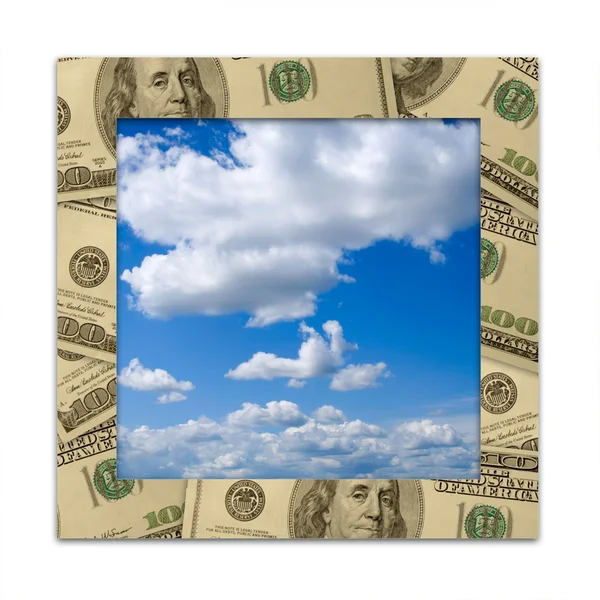 Dollars frame and blue sky with clouds — Stock Photo, Image