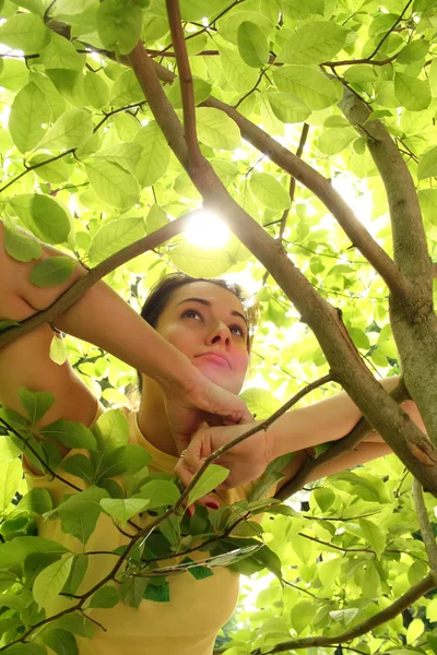 Jovem mulher bonita ao ar livre no parque ensolarado — Fotografia de Stock