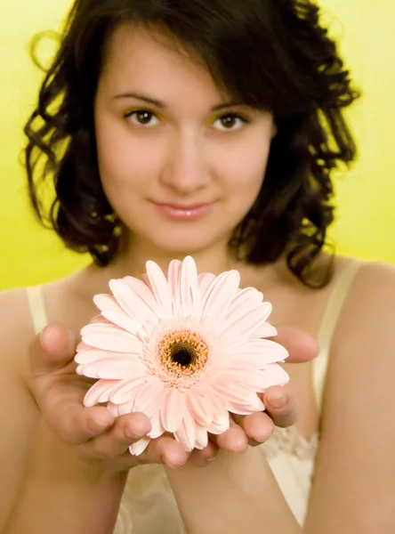 Smelling a spring flower — Stock Photo, Image