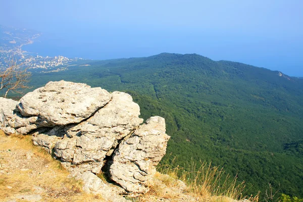 Top of the mountain with green forest above — Stock Photo, Image