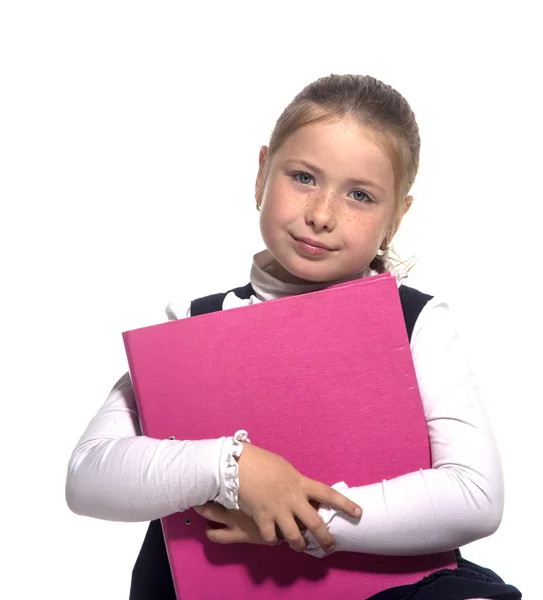 School meisje houdt een boek — Stockfoto