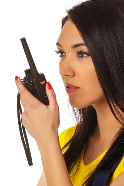 Kobieta z walkie-talky — Zdjęcie stockowe