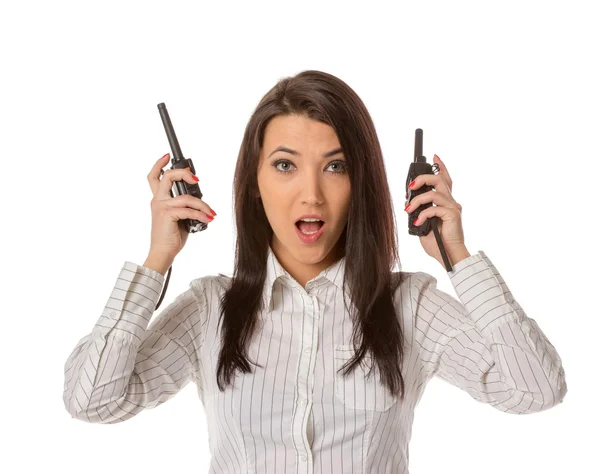 Affärskvinna på walkie-talkie — Stockfoto