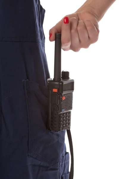 Mujer mano sacar cb radio de bolsillo —  Fotos de Stock