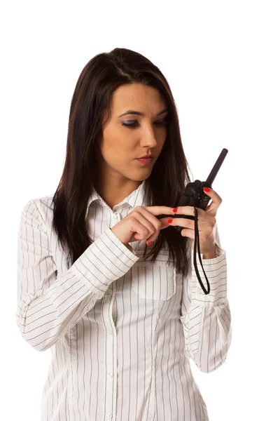 Business woman on the walkie-talkie — Stock Photo, Image