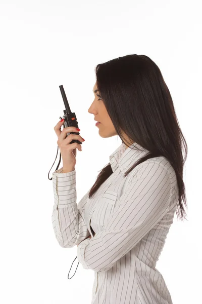 Business woman on the walkie-talkie — Stock Photo, Image