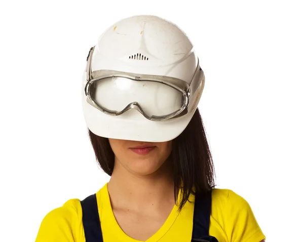 The girl in a helmet lowered on eyes — Stock Photo, Image