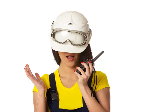 The girl in a helmet lowered on eyes — Stock Photo, Image