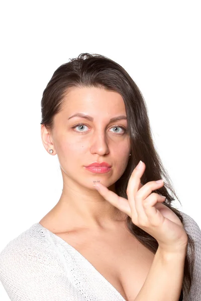 Mladá žena s kontaktní čočky — Stock fotografie