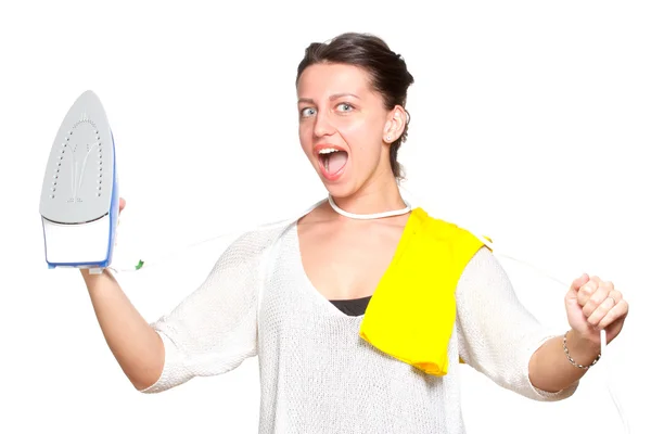 Woman with iron — Stock Photo, Image