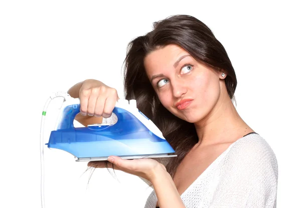 Woman with iron — Stock Photo, Image