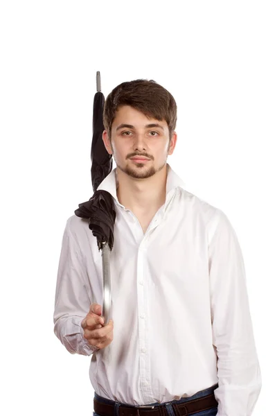 Young man with umbrella — Stock Photo, Image