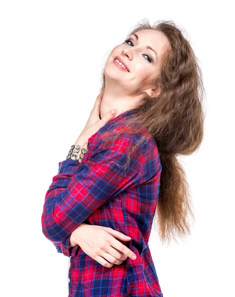 Atractiva joven con camisa a cuadros —  Fotos de Stock