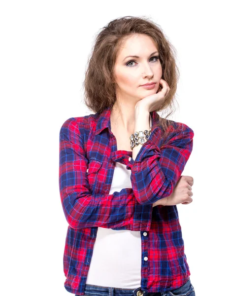 Atrakcyjna młoda kobieta w kraciaste koszule — Zdjęcie stockowe