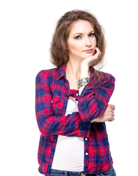 Attrayant jeune femme dans une chemise à carreaux — Photo