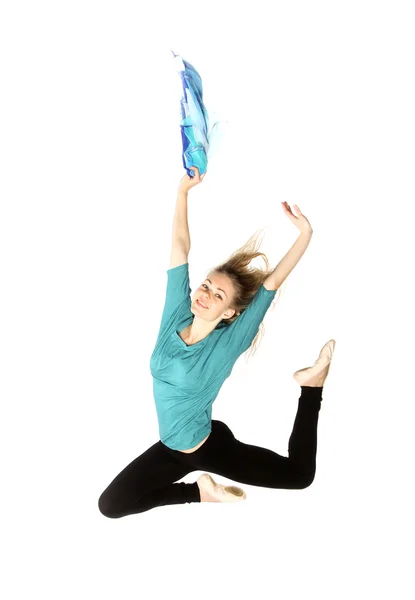 Modern dansçı kadın beyaz zemin üzerine studio teşkil etmektedir. — Stok fotoğraf