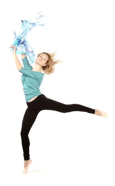 Σύγχρονη χορεύτρια γυναίκα θέτει το studio σε λευκό φόντο — Φωτογραφία Αρχείου
