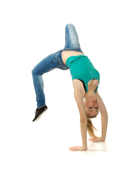 Woman standing on hands — Stock Photo, Image