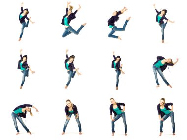 dansçı kız, beyaz izole kümesi