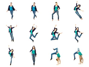 dansçı kız, beyaz izole kümesi