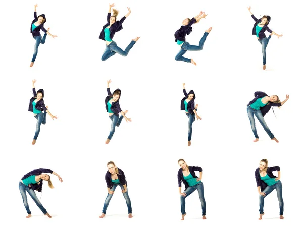 Set van danser girl, geïsoleerd op wit — Stockfoto