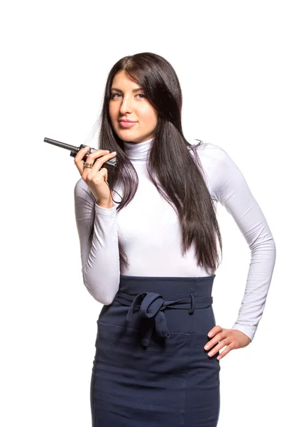 Mulher de negócios no walkie-talkie — Fotografia de Stock
