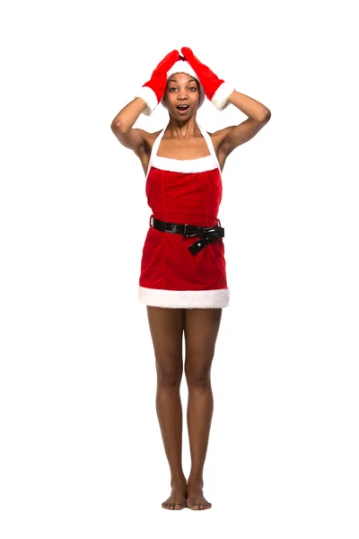 Jul afro amerikansk kvinna som bär en santa hatt leende — Stockfoto