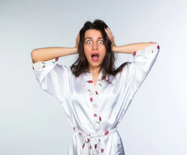 Woman in peignoir early morning — Stock Photo, Image