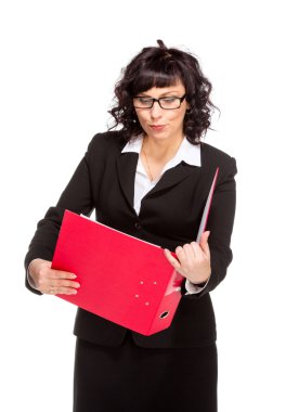 neşeli bir üst düzey iş kadını ile klasör