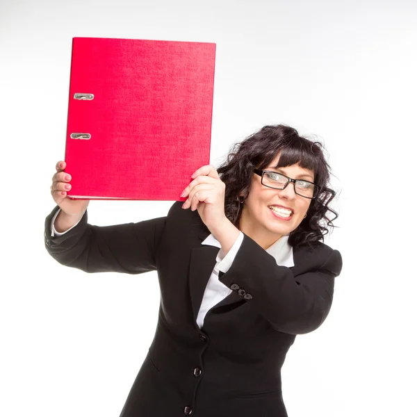Glada senior affärskvinna med mapp — Stockfoto
