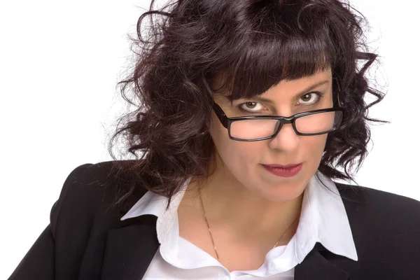 Retrato de mujer madura sonriendo, con gafas, mirando a ca — Foto de Stock