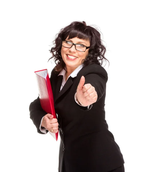 Cheerful senior business woman with folder — Stock Photo, Image