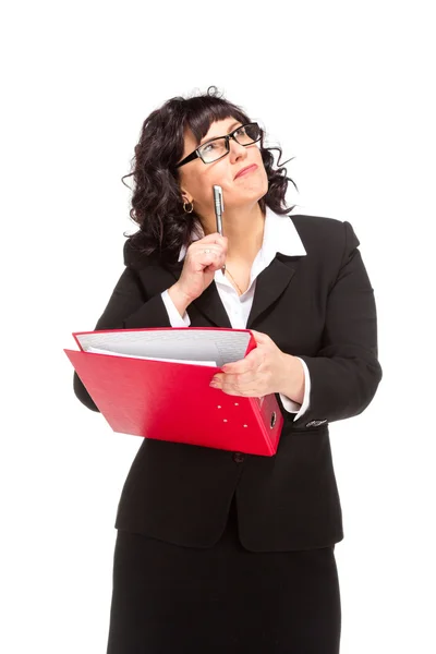 Cheerful senior business woman with folder — Stock Photo, Image