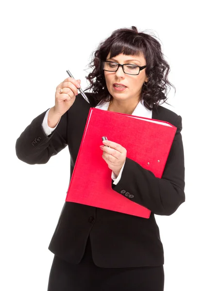 Cheerful senior business woman with folder — Stock Photo, Image