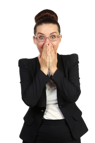 Shocked business woman covering her mouth — Stock Photo, Image