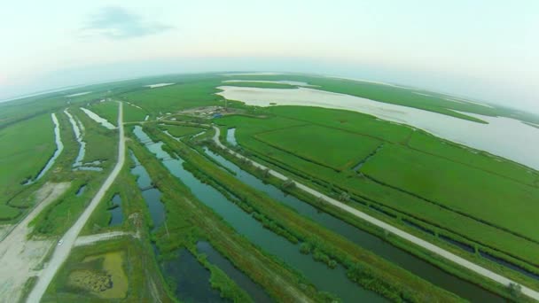 Field with lake — Stock Video